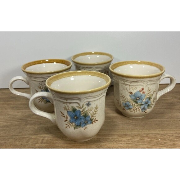 Vintage Mikasa Garden Club Day Dreams EC 461 Mugs Blue Flowers Japan Set Of 4 - Picture 2 of 10